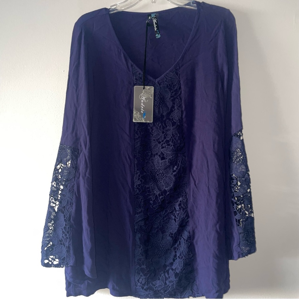 Chic Navy Andree by Unit Lace Sleeve Women's Tunic NWT